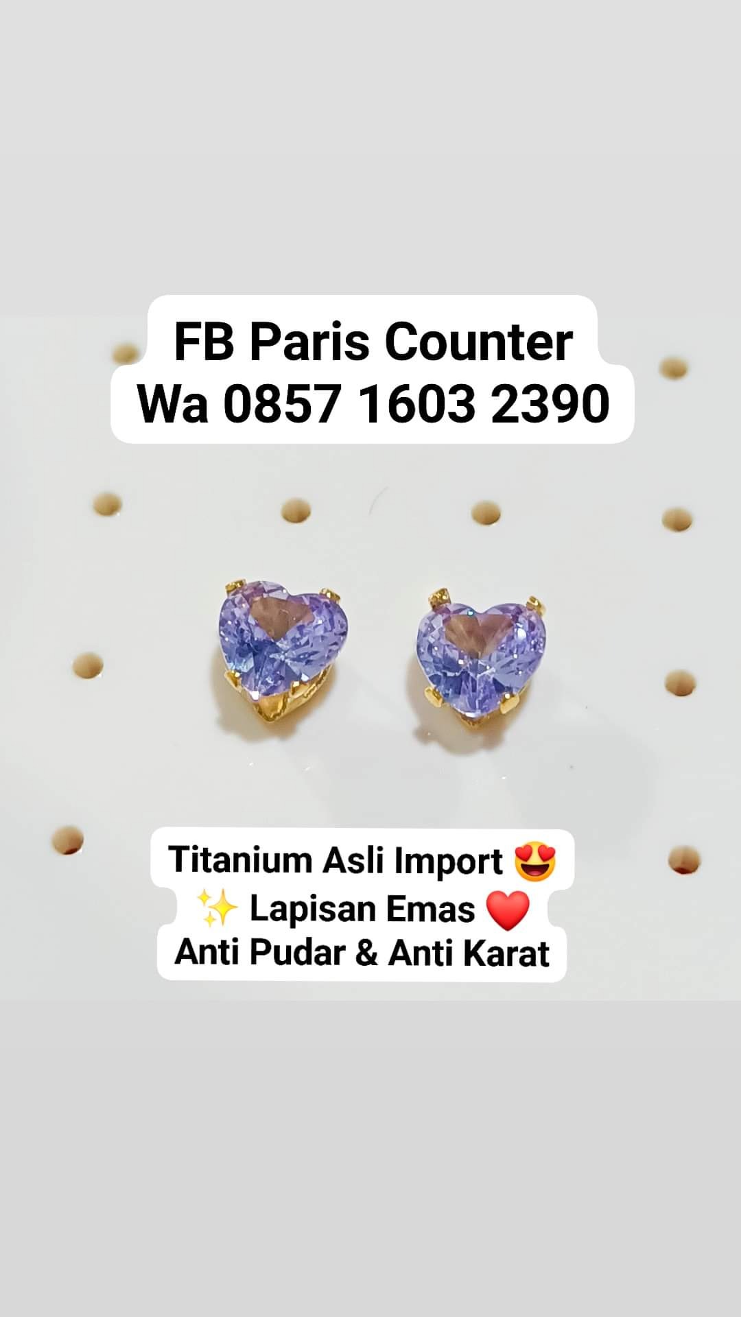GIWANG PERMATA UNGU MUDA TITANIUM ASLI IMPORT GOLD ATTUM Paris Jewelry